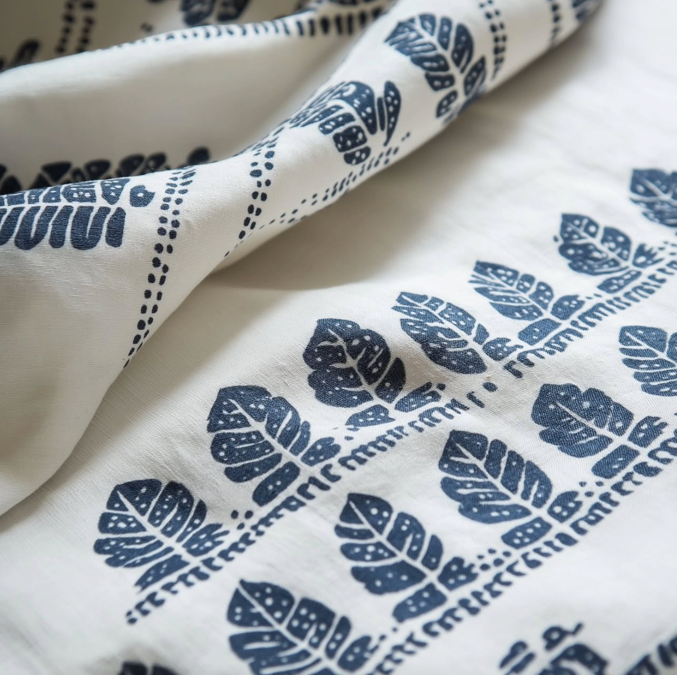 Indigo Hand Block Printed White Double Bedsheet