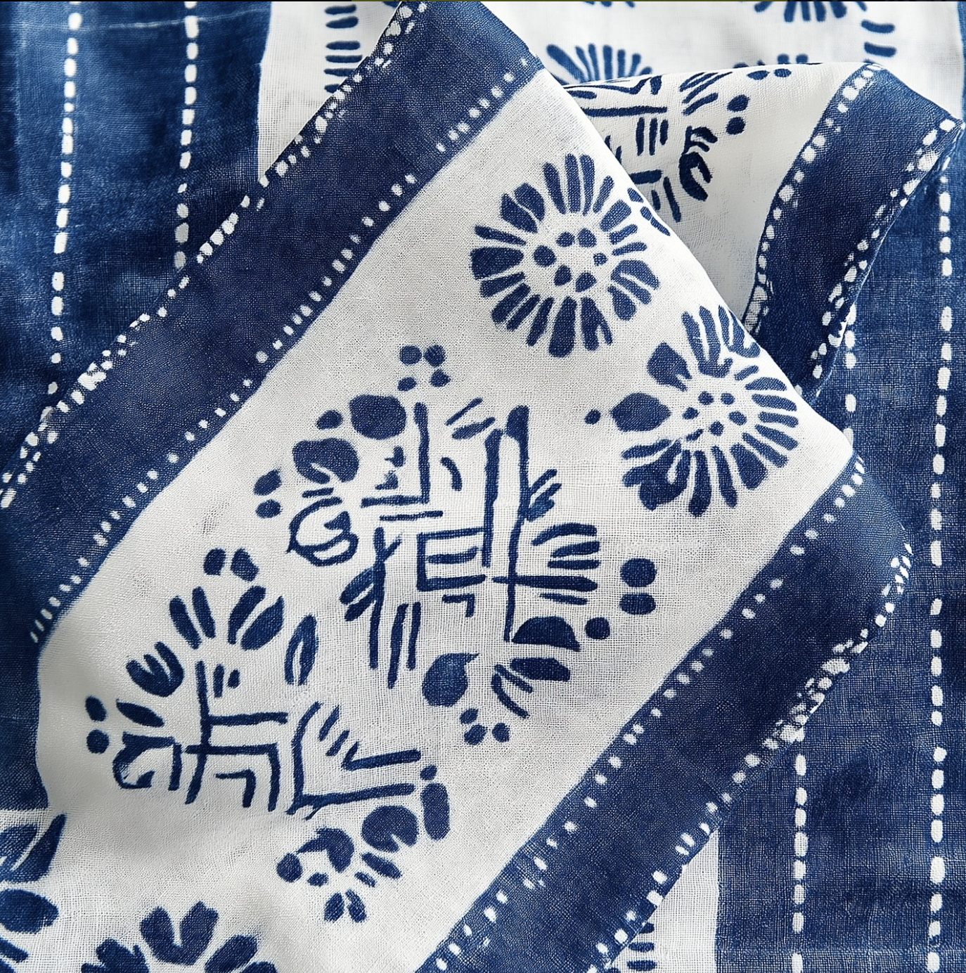 Indigo Hand Block Printed Double Bedsheet