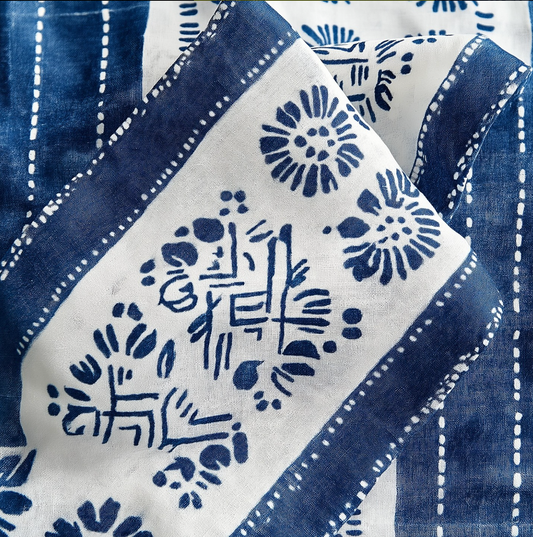 Indigo Hand Block Printed Double Bedsheet