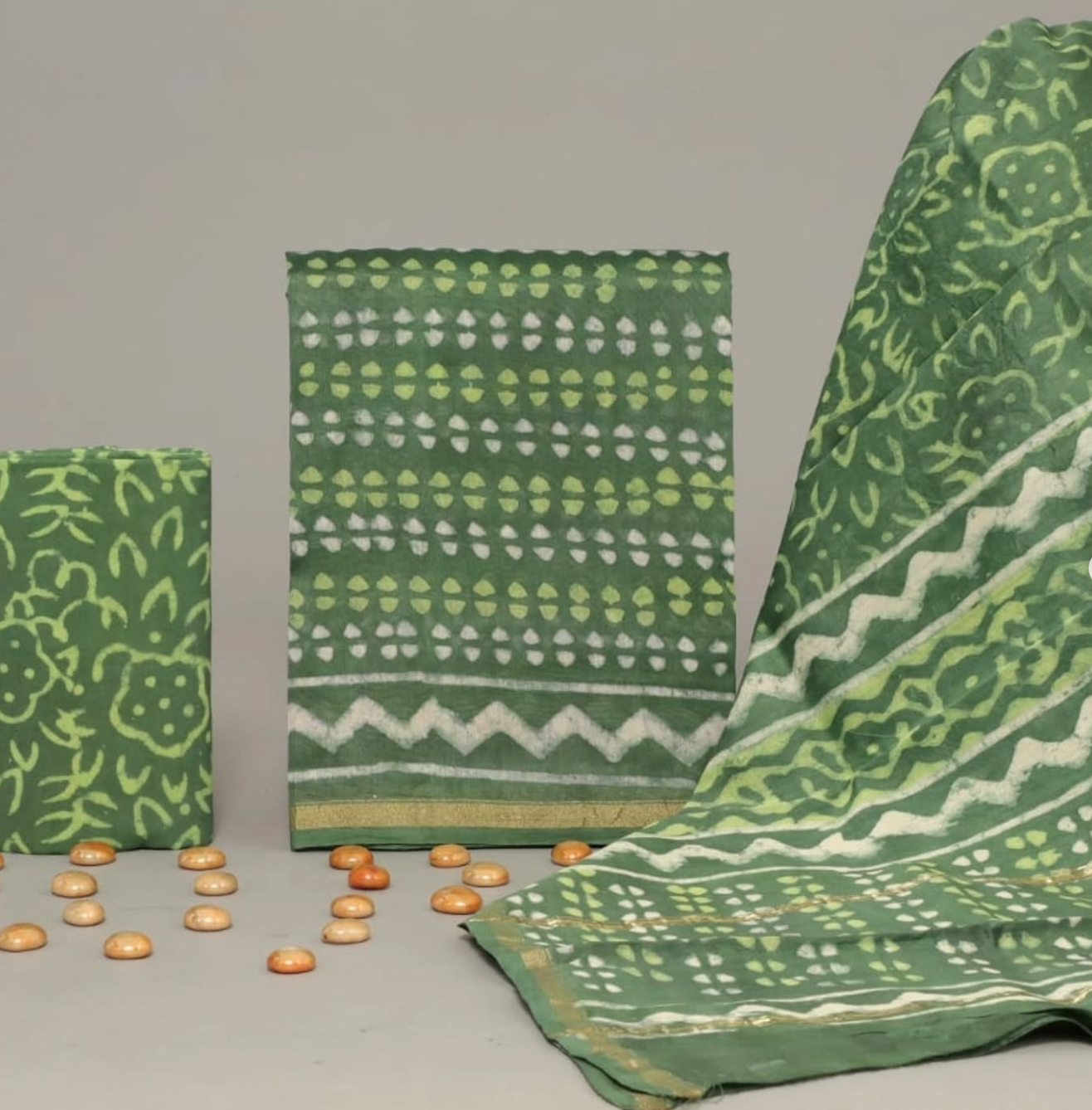 Olive Green Chanderi Cotton Silk Printed Saree for Women